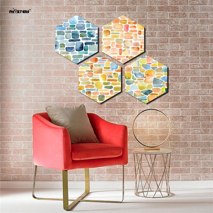3-d Geometric Abstract Pattern Marble Art Hexter Set of 4 - Image 1