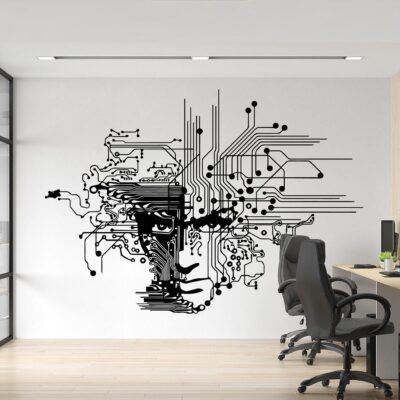 Tech Face Circuit Black Wall Decal
