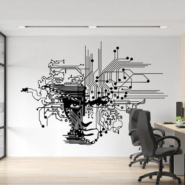 Tech Face Circuit Black Wall Decal