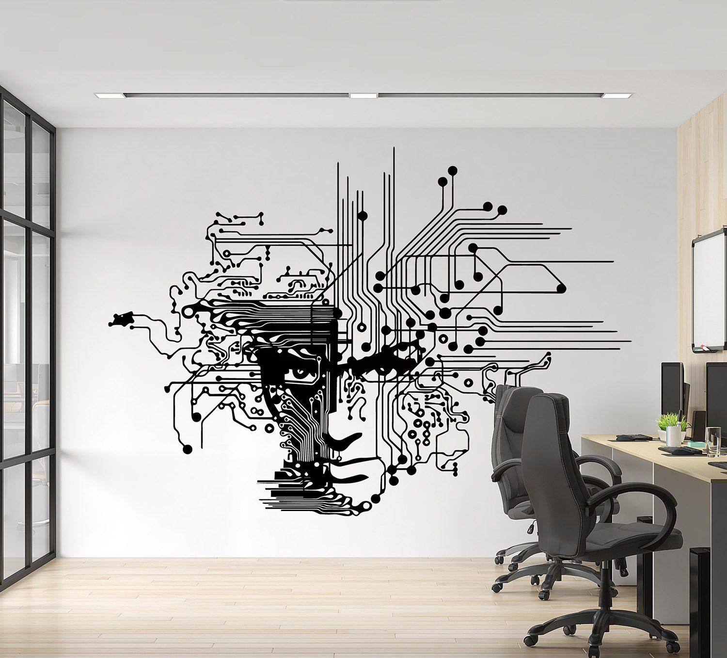 Tech Face Circuit Black Wall Decal Tech Face Circuit Black Wall Decal
