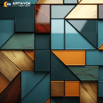 Modern Geometric Wood and Teal Accent Wallpaper