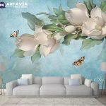 Soft Blue Floral and Butterfly Wallpaper