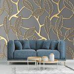 Golden Leaf Pattern Wallpaper