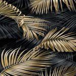 3d tropical gold and black minimal palm leaves wallpaper